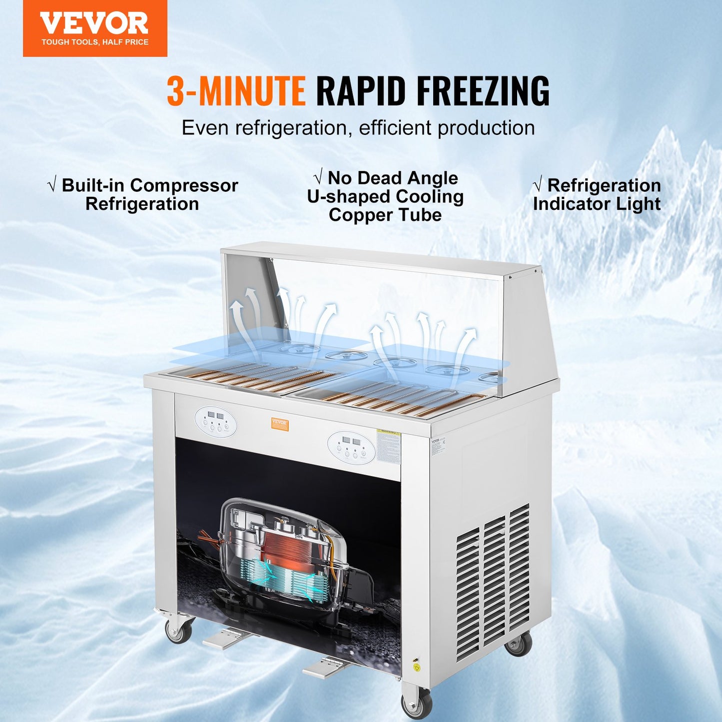VEVOR CBJF-2D5B Commercial Fried Ice Cream Roll Machine, 2Pcs 13.8" x 13.8" Square