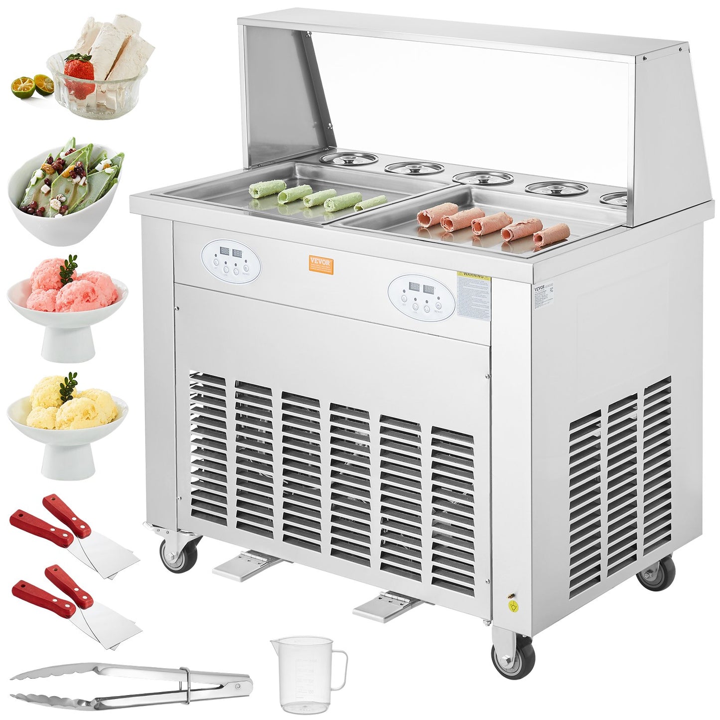 VEVOR CBJF-2D5B Commercial Fried Ice Cream Roll Machine, 2Pcs 13.8" x 13.8" Square