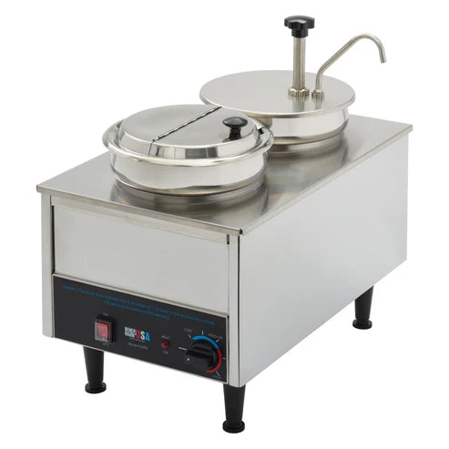 Benchmark USA 51073P Dual 7 Qt. Warmer with Pump, Ladle, and Lid - 120V, 1200W
