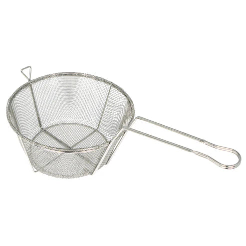 WINCO FBRS-11 Round 6mm Wire Mesh Fryer Basket, 10-7/16 inch Dia, Nickel Plated