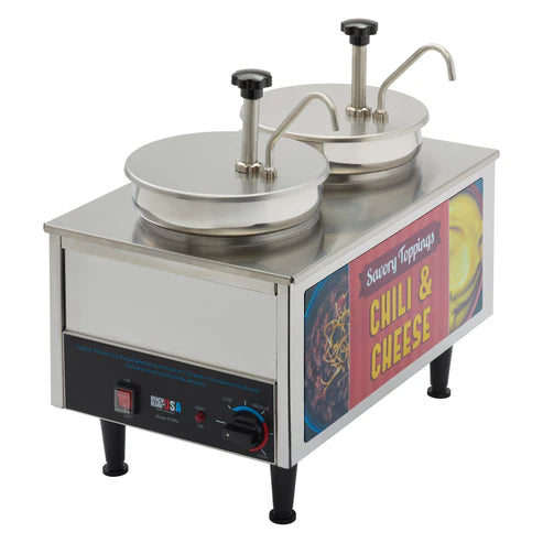Benchmark USA 51074A Dual 7 Qt. Chili and Cheese Warmer with Pumps - 120V, 1200W